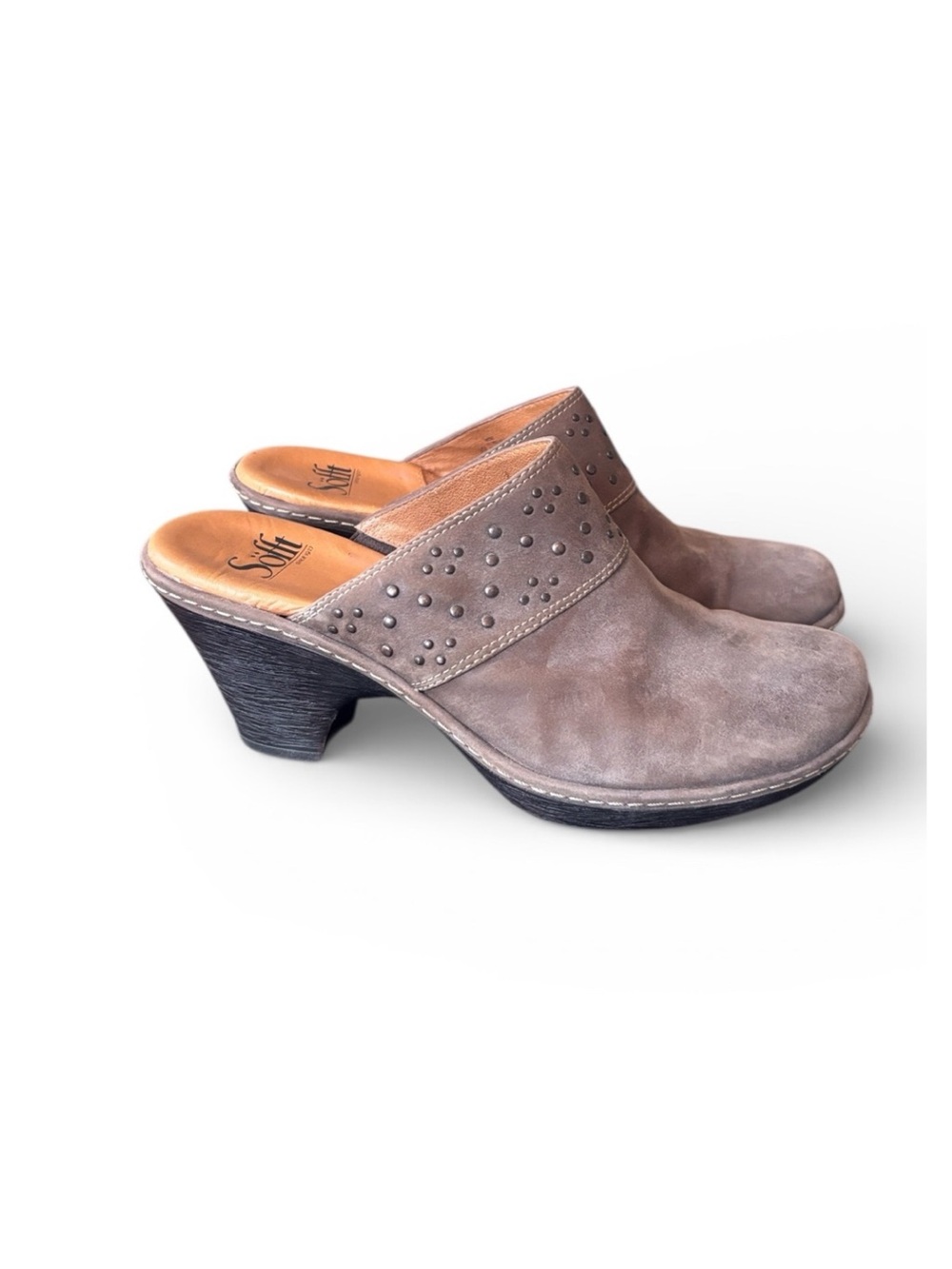 Sofft Brown Suede Metallic Studded Mules Clogs Size 9